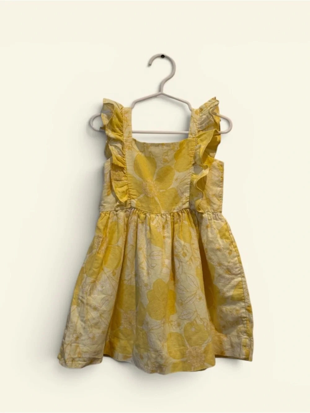 GAP Toddler Soft Pale Yellow Floral Apron‎ Dress, Size 3 Years, MSRP $40
